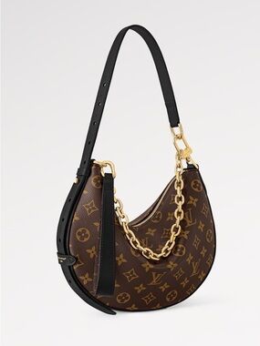 Louis Vuitton Monogram Crescent Shoulder Bag with Black Strap and Gold Chain
